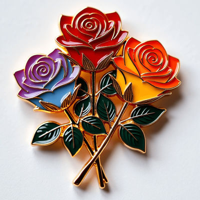 comprare Magnete per frigorifero in lega di zinco Rose Bouquet con foglie metalliche fabbricazione online